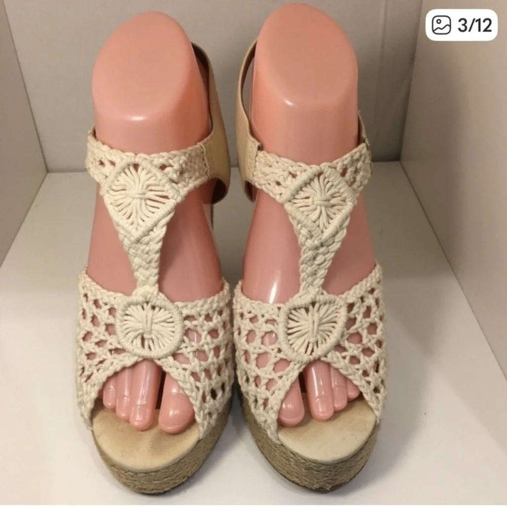 Lucky Brand Woven Cream Wedge Sandals - Women's Espadrille Size 7.5M SB-BA